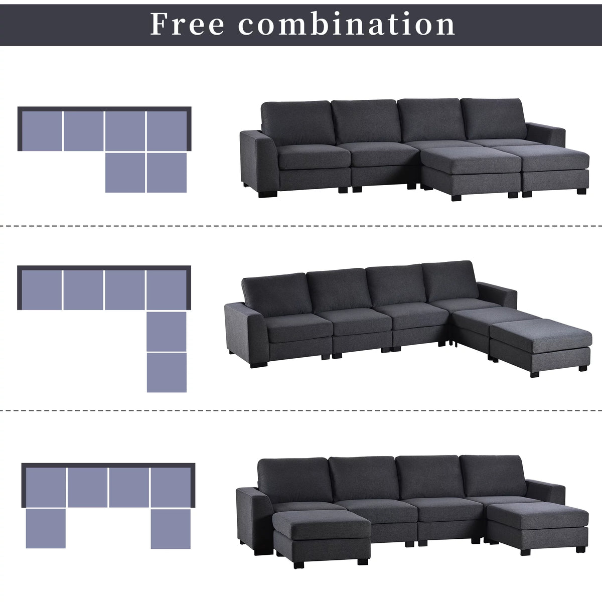 Gray U Shaped 6 Seater Sectional Sofa with Ottomans T311