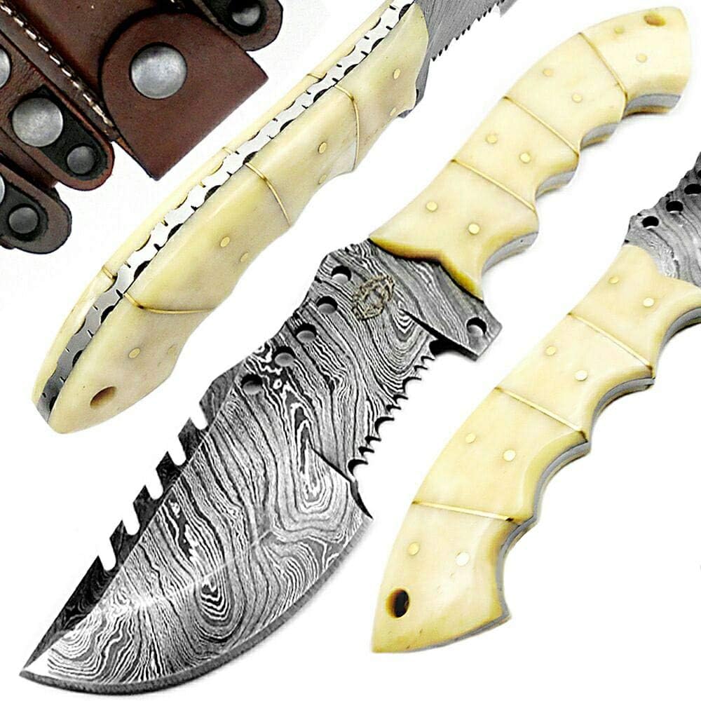 Camel Bone 9.5'' Fixed Blade Damascus Steel Hunting Knife G191