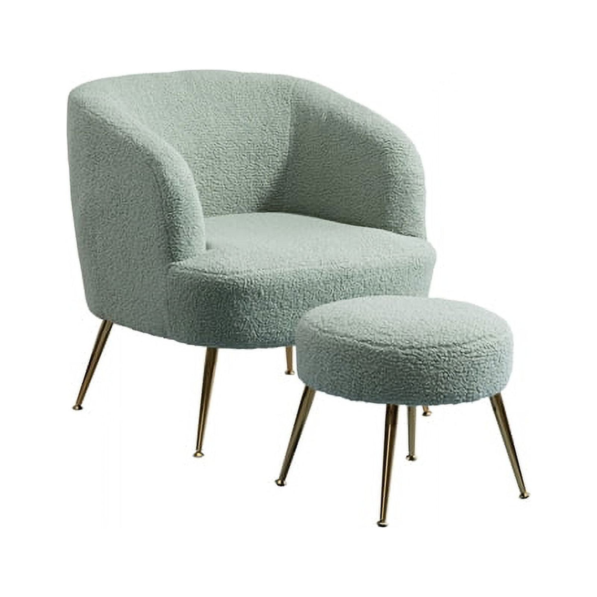 Pea Green Wool Accent Armchair with Ottoman and Gold Leg R5813