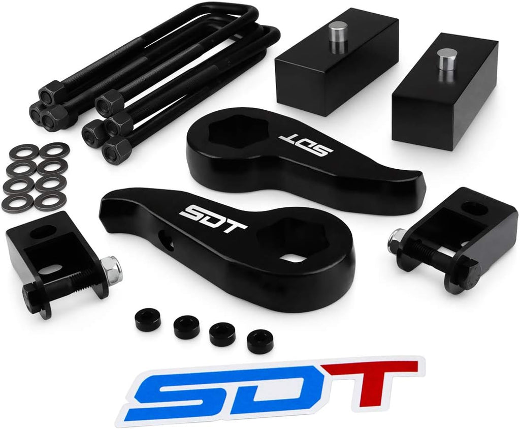 Front 2" Rear Leveling Lift Kit Adjustable Torsion Keys + Rear Blocks + U-bolts + Shock Extenders Fits 2011-2019 Chevy Silverado GMC Sierra 2500HD 3500HD 4WD L51075