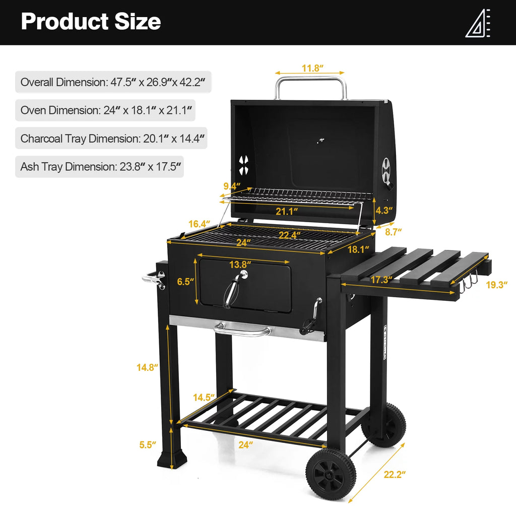 Portable Charcoal Grill with Wheels & Side Table U8534