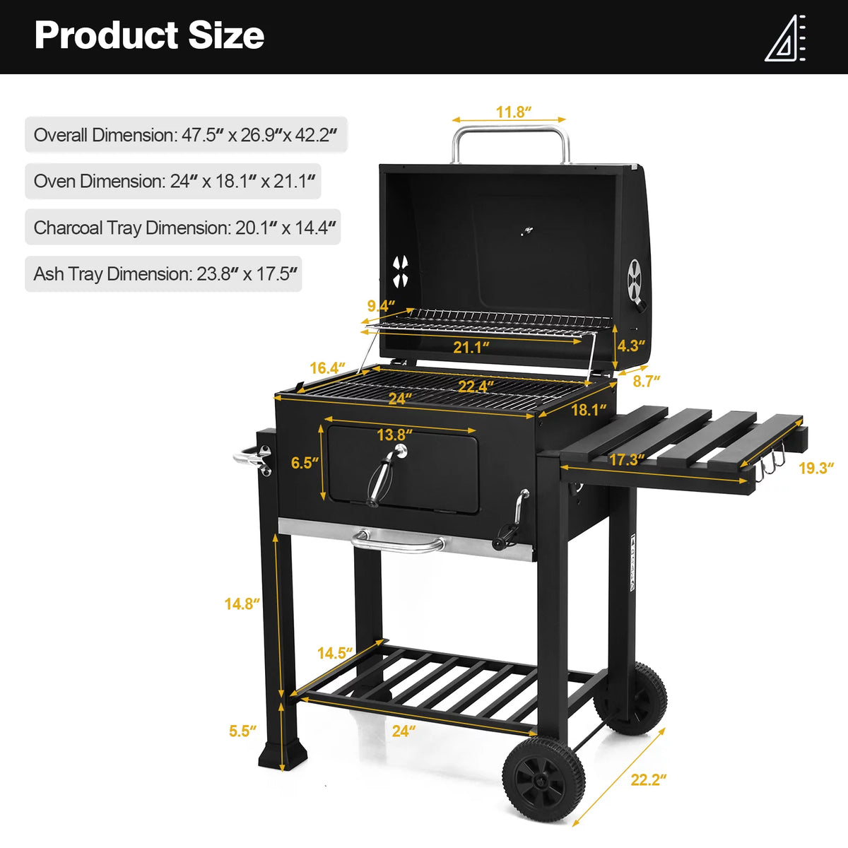 Portable Charcoal Grill with Wheels & Side Table U8534