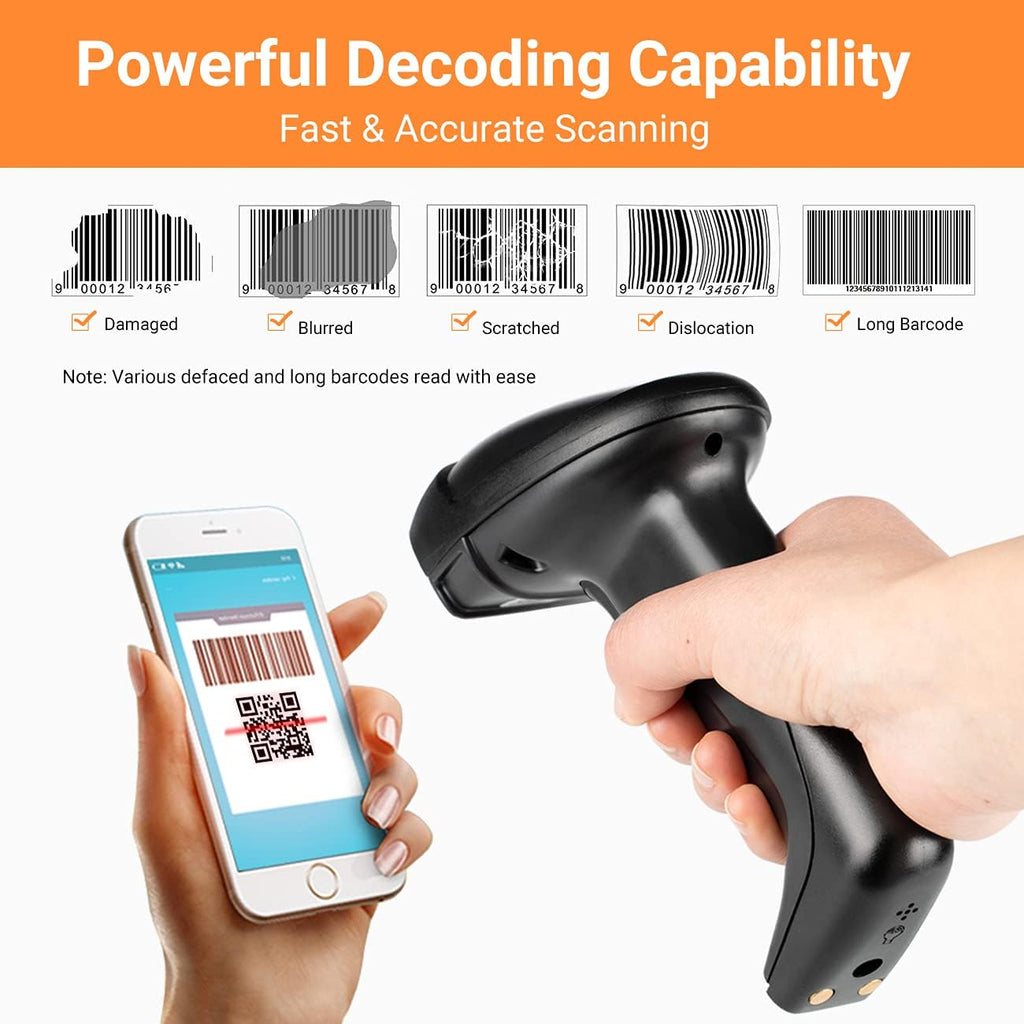 Wireless Barcode Scanner 1D 2D QR with USB Charging Base, Pack of 2 U1357