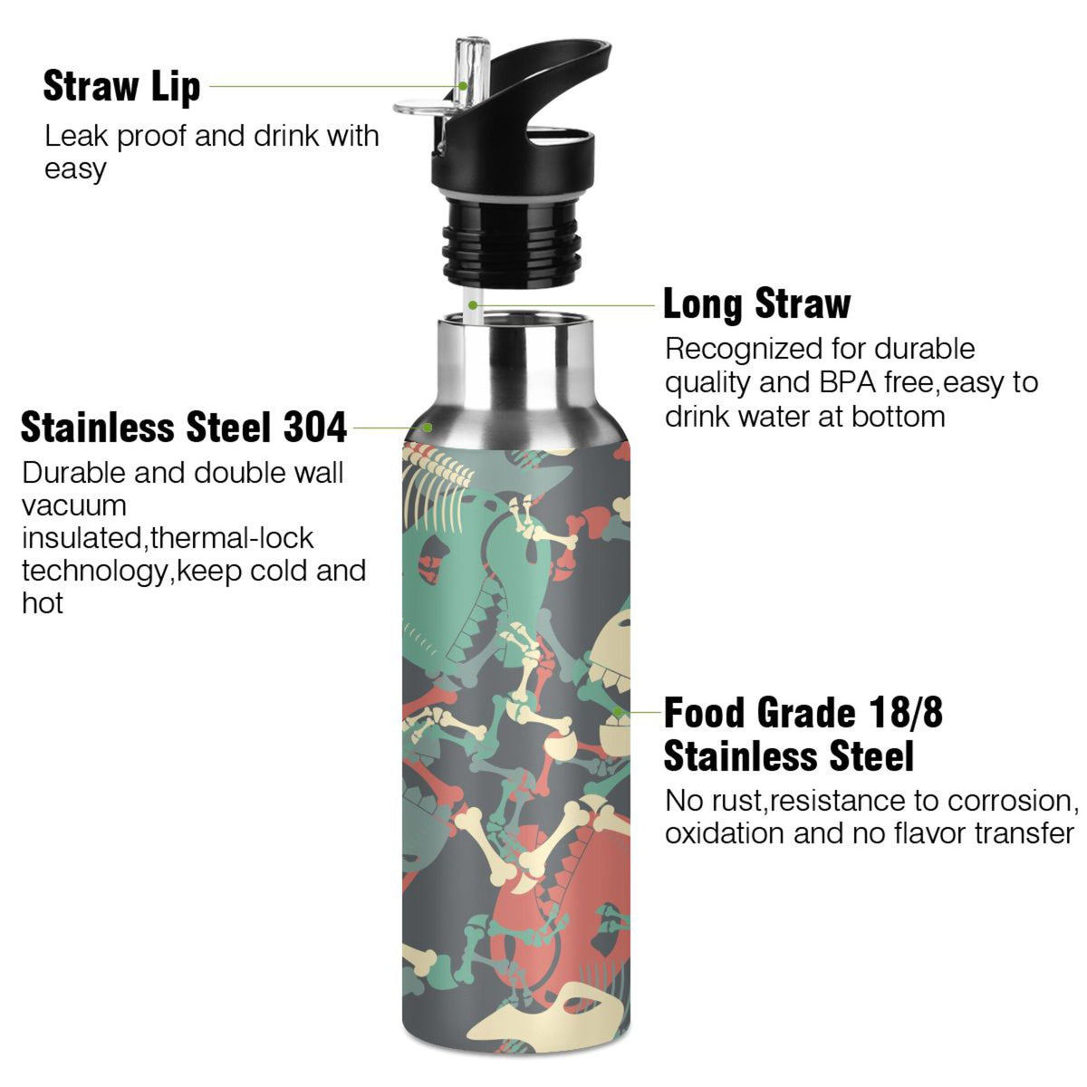 20 OZ Stainless Steel Water Bottle with Straw Lid O65220