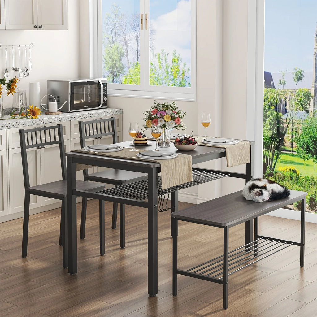 Kitchen Table and 2 Chairs with Bench Brown E559