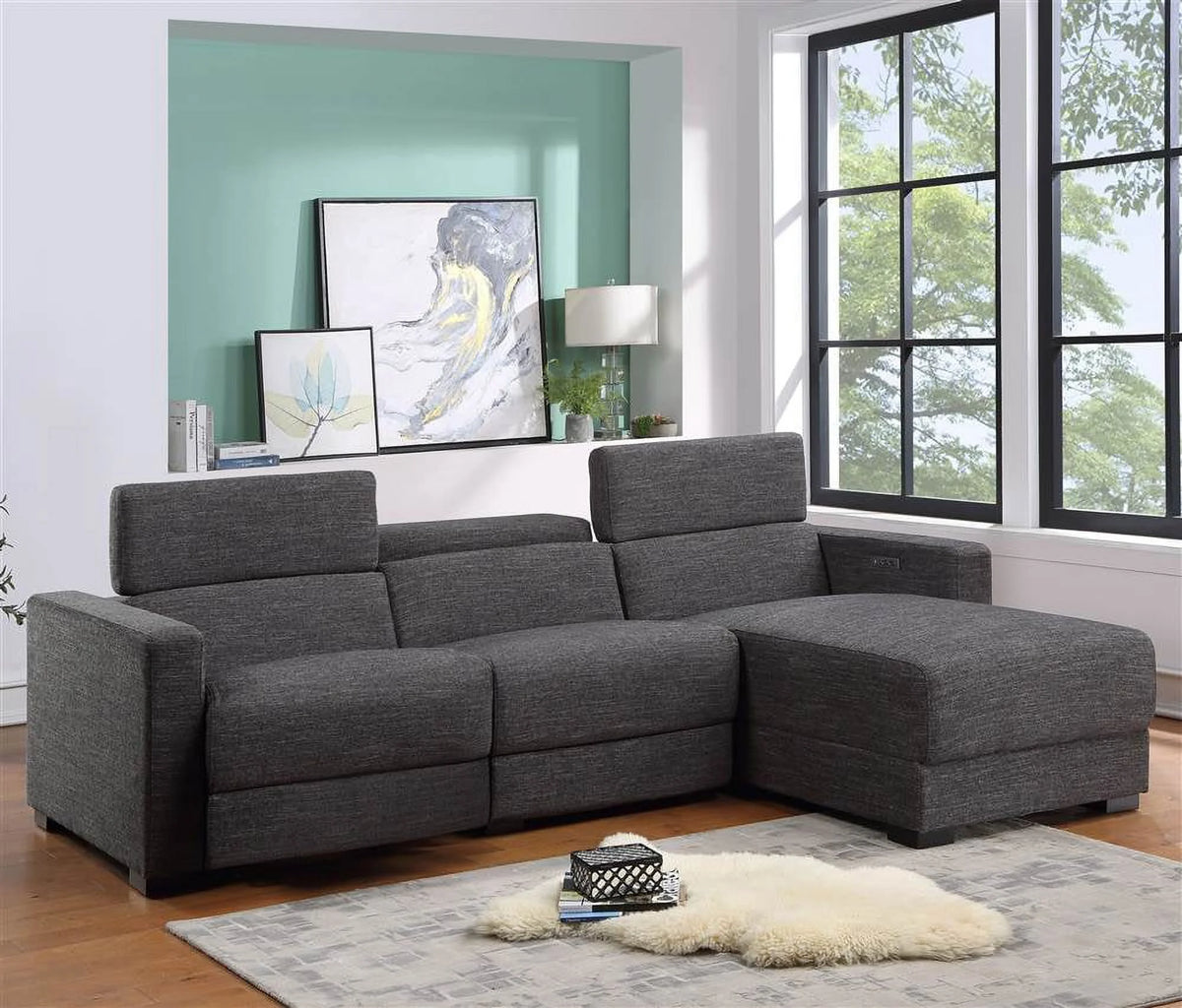 Dark Gray Polyester Fabric Power Reclining Sectional L2156