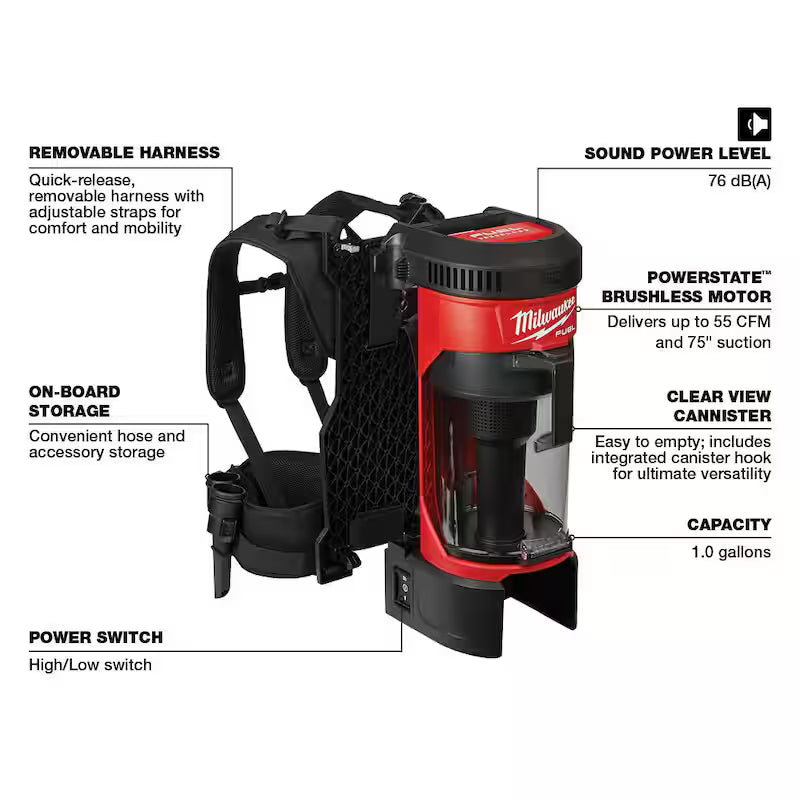 18-Volt Lithium-Ion Brushless Cordless 3-in-1 Backpack Vacuum U666
