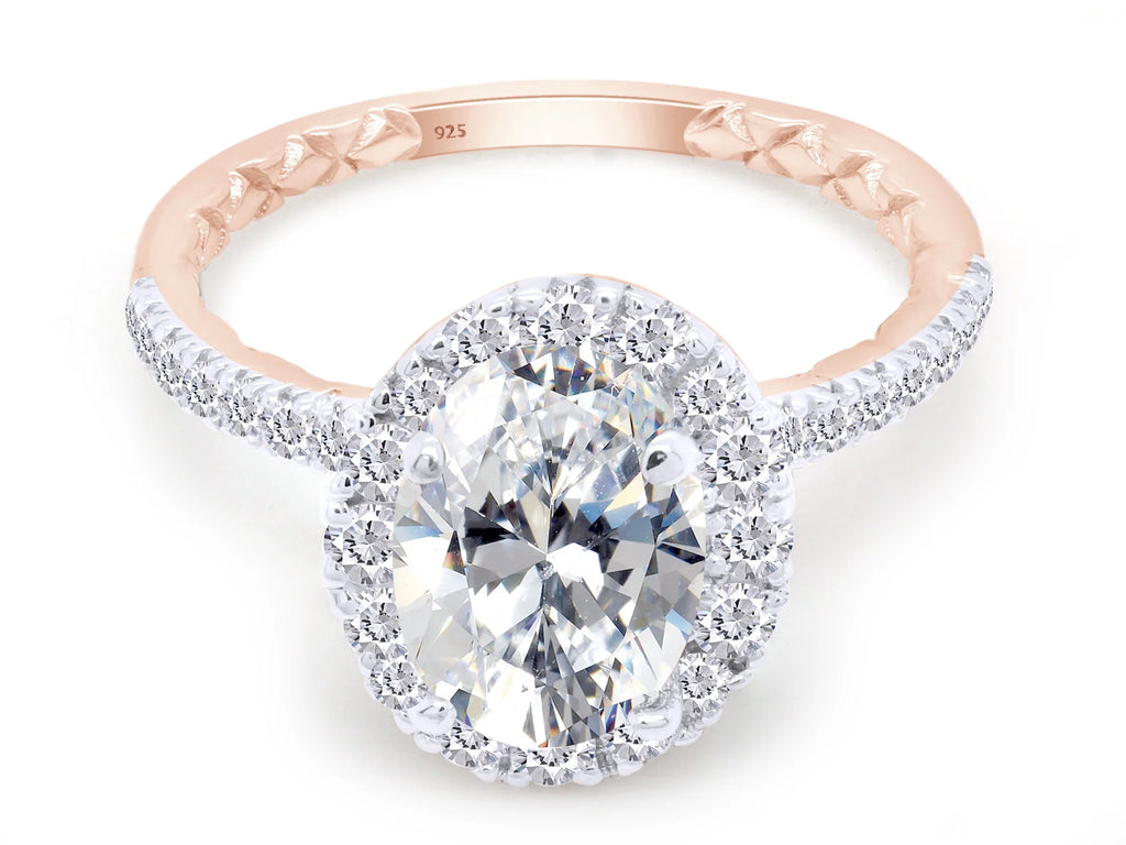 14K Rose Gold Over Sterling Silver Moissanite Solitaire Halo Engagement Ring S224473