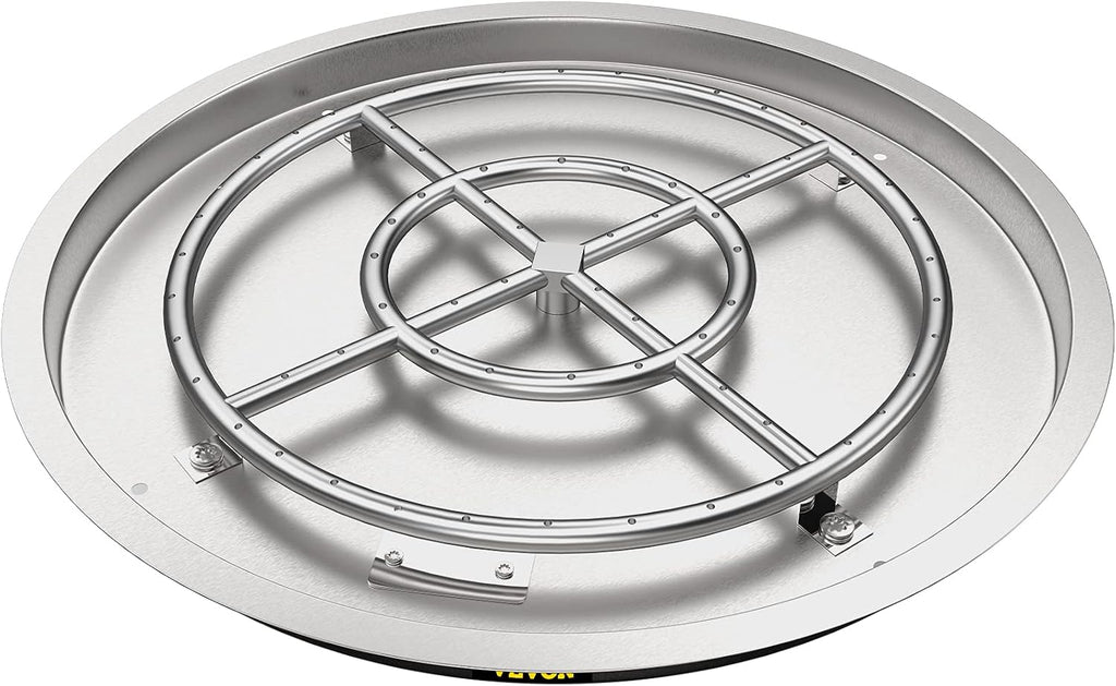 31 x 31 Round Stainless Steel Gas Fire Pit Burner Pan with Volcanic Rock Insert Q79168