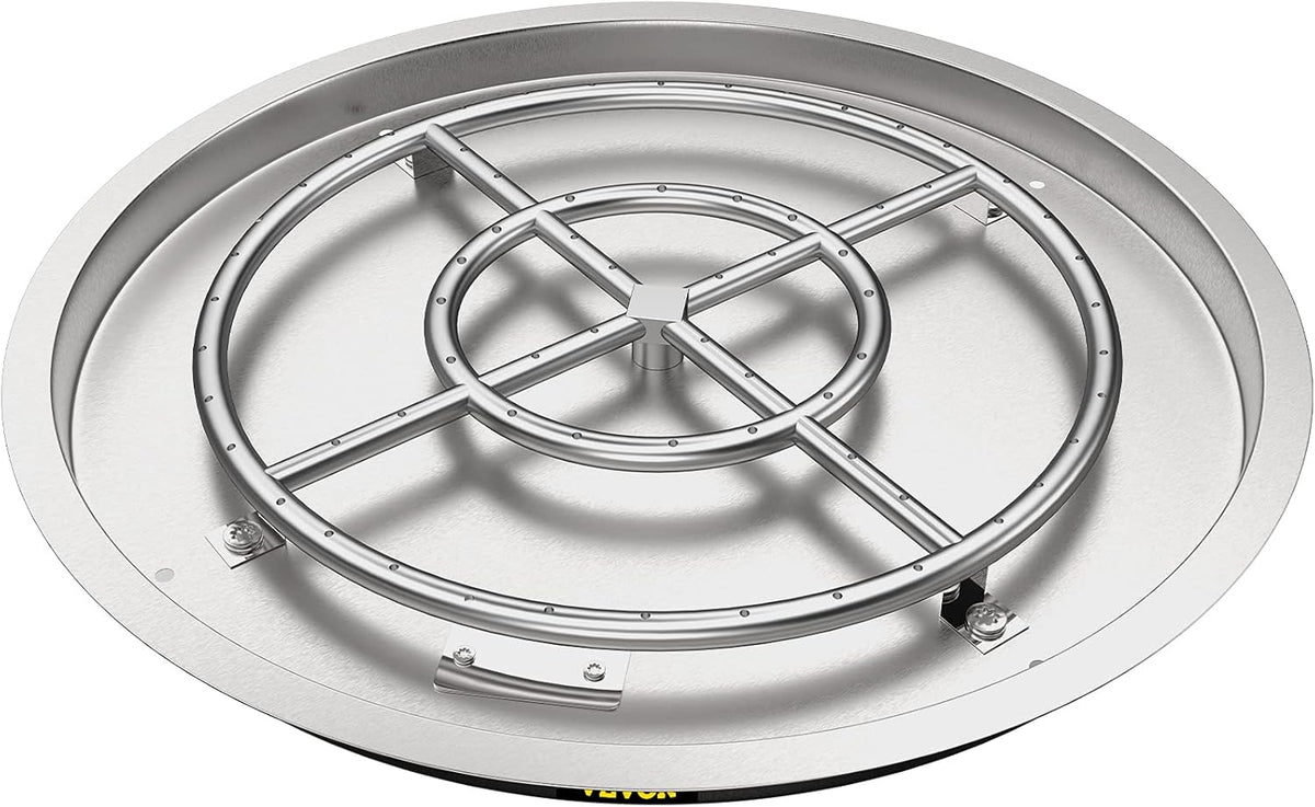 31 x 31 Round Stainless Steel Gas Fire Pit Burner Pan with Volcanic Rock Insert Q79168