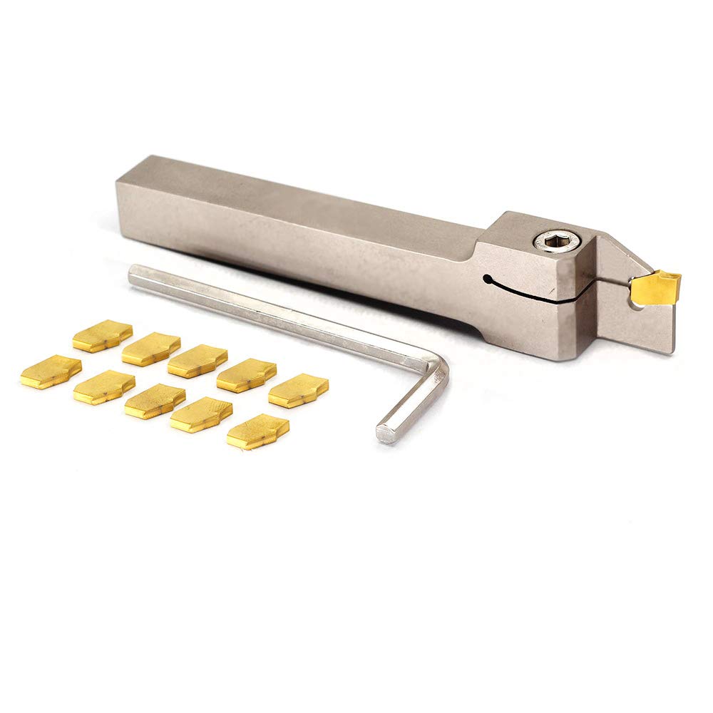 1/2 Indexable Lathe Grooving Parting Holder with 10 Pieces GTN-2 Heavy Duty Nickel Plated Right-Hand Cut Off Tool Carbide Inserts S2901